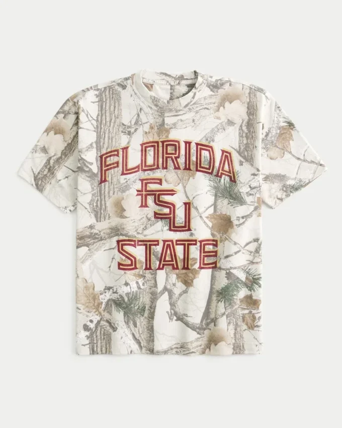Tricou camuflat cu imprimeu Florida State University Seminoles, croi drept, gros Tricou camuflat cu imprimeu Florida State University Seminoles, croi drept, gros