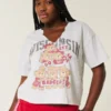 Tricou cu decolteu în V și imprimeu Easy Wisconsin Badgers