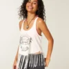 Tricou cu franjuri și imprimeu Palm Desert Valley