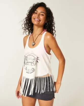 Tricou cu franjuri și imprimeu Palm Desert Valley