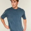 Tricou cu guler rotund din bumbac spălat, gros, croi drept Tricou cu guler rotund din bumbac spălat, gros, croi drept
