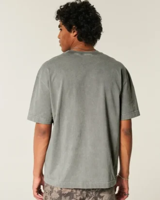 Tricou cu guler rotund din bumbac spălat, gros, croi drept