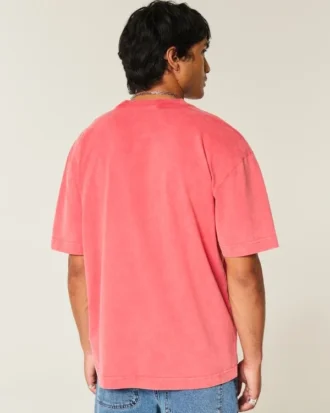 Tricou cu guler rotund din bumbac spălat, gros, croi drept