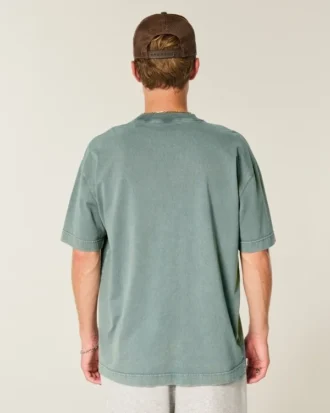 Tricou cu guler rotund din bumbac spălat, gros, croi drept