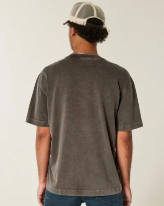 Tricou cu guler rotund din bumbac spălat, gros, croi drept