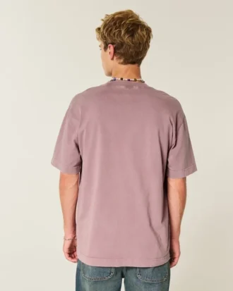 Tricou cu guler rotund din bumbac spălat, gros, croi drept