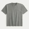 Tricou cu guler rotund din bumbac spălat, gros, croi drept Tricou cu guler rotund din bumbac spălat, gros, croi drept