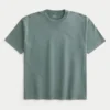 Tricou cu guler rotund din bumbac spălat, gros, croi drept Tricou cu guler rotund din bumbac spălat, gros, croi drept