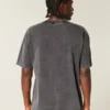 Tricou cu guler rotund din bumbac spălat, gros, croi drept Tricou cu guler rotund din bumbac spălat, gros, croi drept