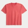 Tricou cu guler rotund din bumbac spălat, gros, croi drept Tricou cu guler rotund din bumbac spălat, gros, croi drept