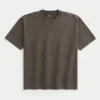 Tricou cu guler rotund din bumbac spălat, gros, croi drept Tricou cu guler rotund din bumbac spălat, gros, croi drept
