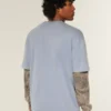 Tricou cu guler rotund din bumbac spălat, gros, croi drept Tricou cu guler rotund din bumbac spălat, gros, croi drept