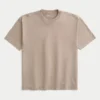 Tricou cu guler rotund din bumbac spălat, gros, croi drept Tricou cu guler rotund din bumbac spălat, gros, croi drept