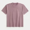 Tricou cu guler rotund din bumbac spălat, gros, croi drept Tricou cu guler rotund din bumbac spălat, gros, croi drept