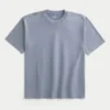 Tricou cu guler rotund din bumbac spălat, gros, croi drept Tricou cu guler rotund din bumbac spălat, gros, croi drept