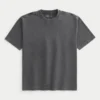Tricou cu guler rotund din bumbac spălat, gros, croi drept Tricou cu guler rotund din bumbac spălat, gros, croi drept