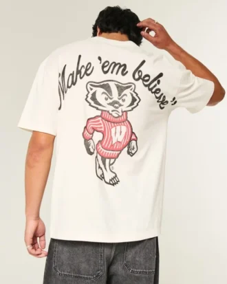 Tricou cu imprimeu Boxy University of Wisconsin Badgers