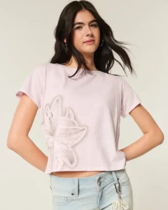 Tricou cu imprimeu floral și fundă ușor de legat