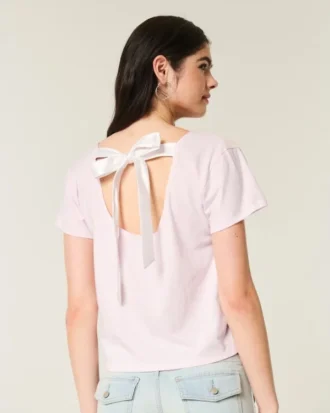 Tricou cu imprimeu floral și fundă ușor de legat