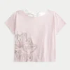 Tricou cu imprimeu floral și fundă ușor de legat Tricou cu imprimeu floral și fundă ușor de legat