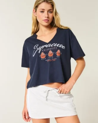 Tricou cu imprimeu Syracuse University și decolteu ușor decupat