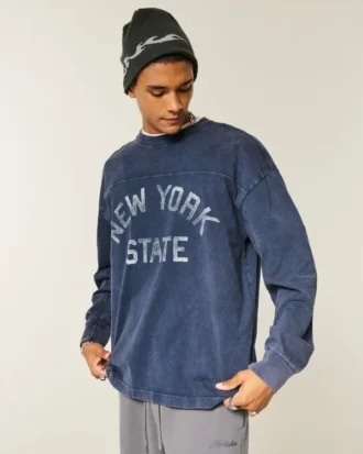 Tricou cu mâneci lungi, croi drept, cu imprimeu New York State Tricou cu mâneci lungi, croi drept, cu imprimeu New York State
