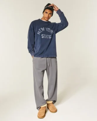 Tricou cu mâneci lungi, croi drept, cu imprimeu New York State Tricou cu mâneci lungi, croi drept, cu imprimeu New York State
