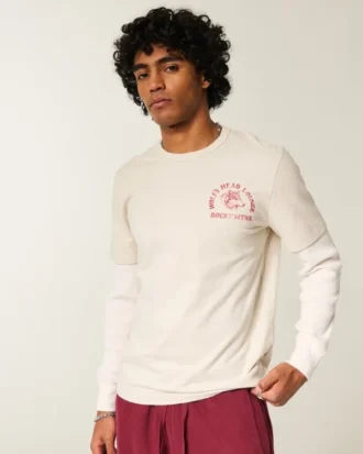 Tricou cu mâneci lungi și imprimeu grafic cu cap de lup