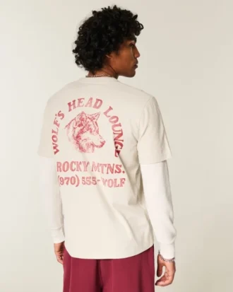 Tricou cu mâneci lungi și imprimeu grafic cu cap de lup