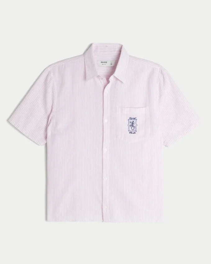 Tricou cu mâneci scurte și imprimeu Key West, din amestec de in, croi drept Tricou cu mâneci scurte și imprimeu Key West, din amestec de in, croi drept