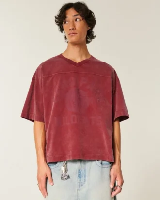Tricou de fotbal grafic, croit larg, cu imprimeu, din material gros
