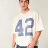 Tricou de fotbal grafic, croit larg, cu imprimeu, din material gros Tricou de fotbal grafic, croit larg, cu imprimeu, din material gros