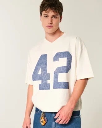 Tricou de fotbal grafic, croit larg, cu imprimeu, din material gros