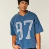 Tricou de fotbal grafic, croit larg, cu imprimeu, din material gros Tricou de fotbal grafic, croit larg, cu imprimeu, din material gros