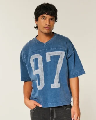 Tricou de fotbal grafic, croit larg, cu imprimeu, din material gros