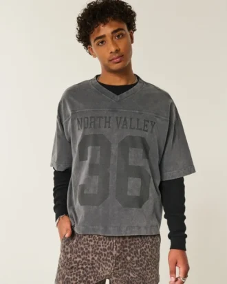 Tricou de fotbal grafic, croit larg, cu imprimeu, din material gros