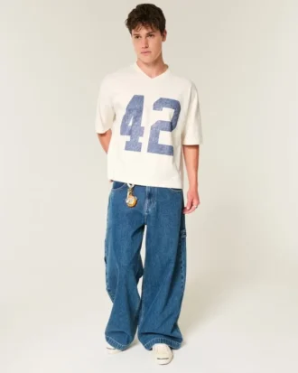 Tricou de fotbal grafic, croit larg, cu imprimeu, din material gros