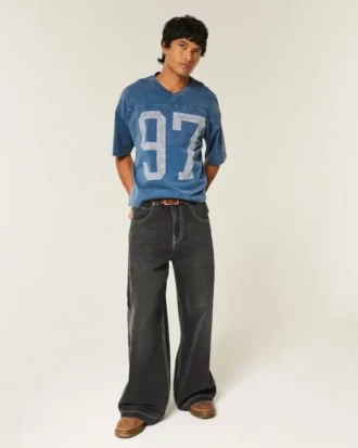Tricou de fotbal grafic, croit larg, cu imprimeu, din material gros