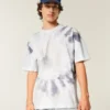 Tricou din bumbac gros, cu guler rotund, vopsit în stil tie-dye Tricou din bumbac gros, cu guler rotund, vopsit în stil tie-dye