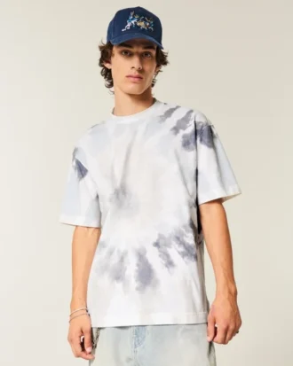 Tricou din bumbac gros, cu guler rotund, vopsit în stil tie-dye