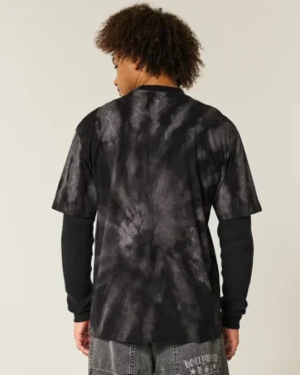 Tricou din bumbac gros, cu guler rotund, vopsit în stil tie-dye