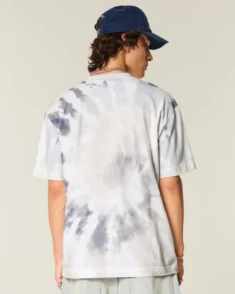 Tricou din bumbac gros, cu guler rotund, vopsit în stil tie-dye