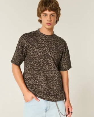 Tricou din bumbac gros, cu imprimeu leopard