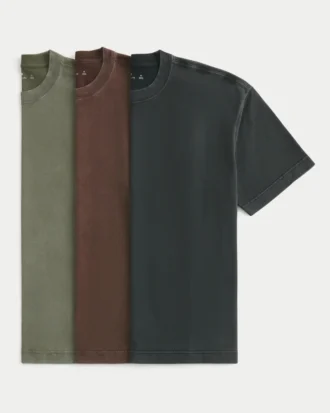 Tricou din bumbac spălat, gros, cu croi drept, pachet de 3 bucăți
