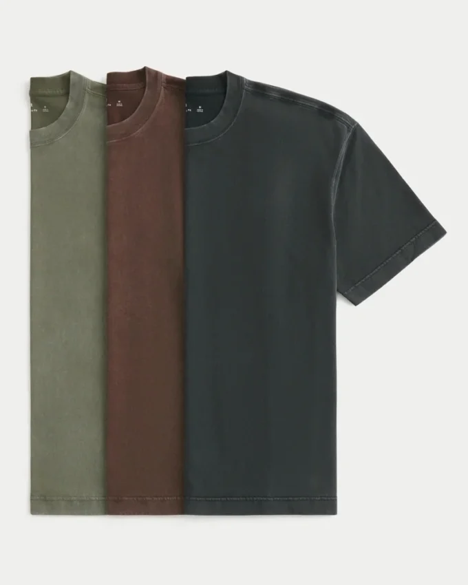 Tricou din bumbac spălat, gros, cu croi drept, pachet de 3 bucăți Tricou din bumbac spălat, gros, cu croi drept, pachet de 3 bucăți