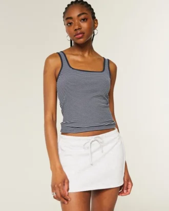 Tricou fără cusături, cu gât pătrat, din țesătură cu nervuri Tricou fără cusături, cu gât pătrat, din țesătură cu nervuri