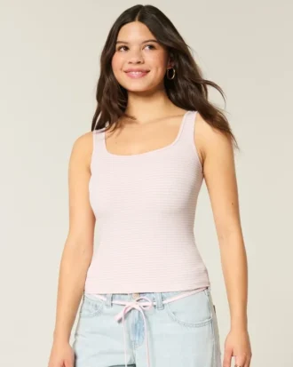 Tricou fără cusături, cu gât pătrat, din țesătură cu nervuri Tricou fără cusături, cu gât pătrat, din țesătură cu nervuri