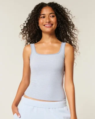 Tricou fără cusături, cu gât pătrat, din țesătură cu nervuri Tricou fără cusături, cu gât pătrat, din țesătură cu nervuri