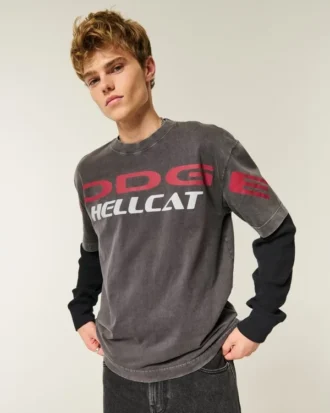 Tricou grafic Dodge Hellcat, croi drept, gros