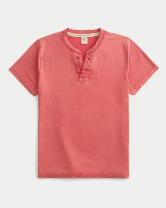 Tricou Henley cu mâneci scurte și decolteu rotund
